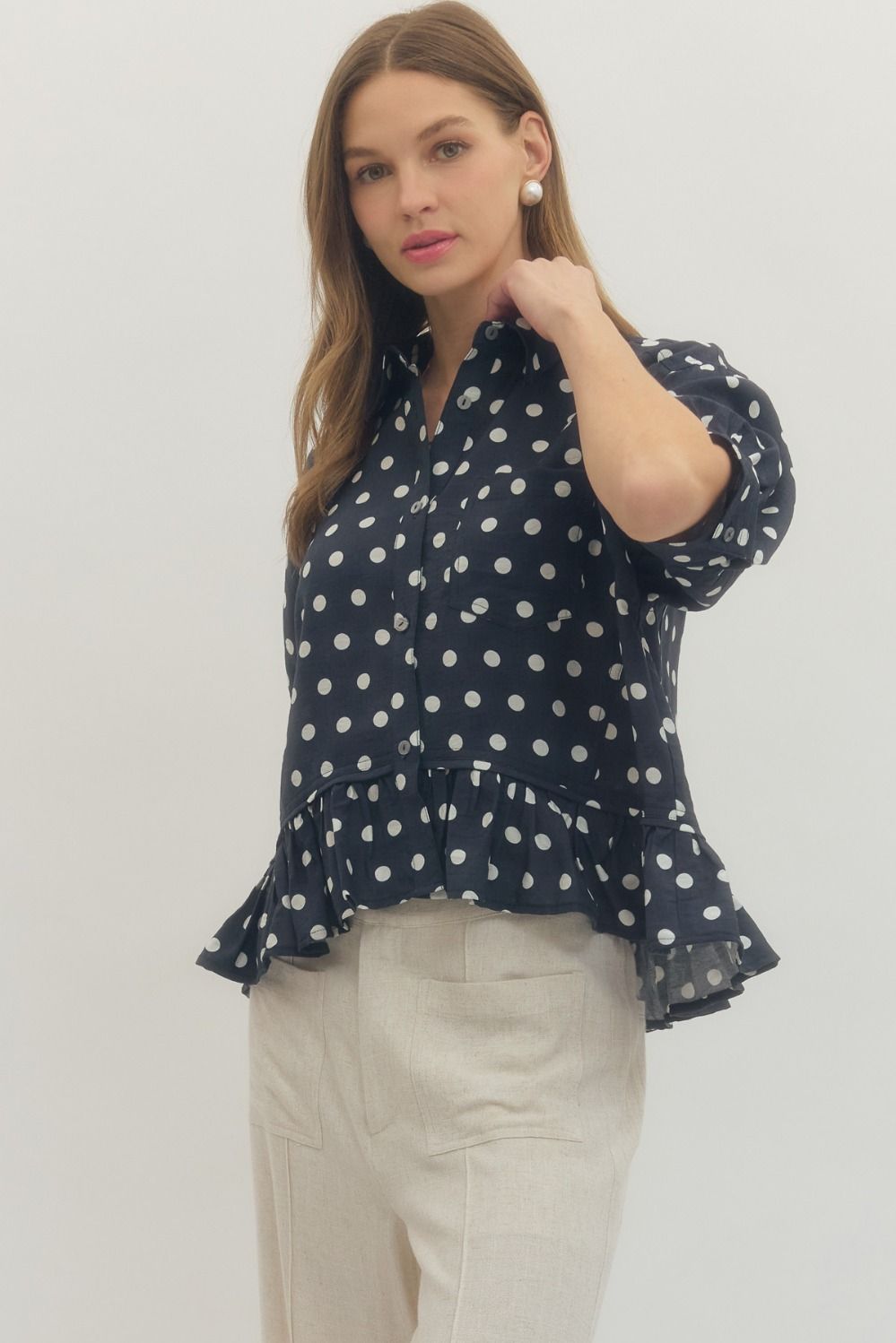 Polka Dot Ruffle Hem Top