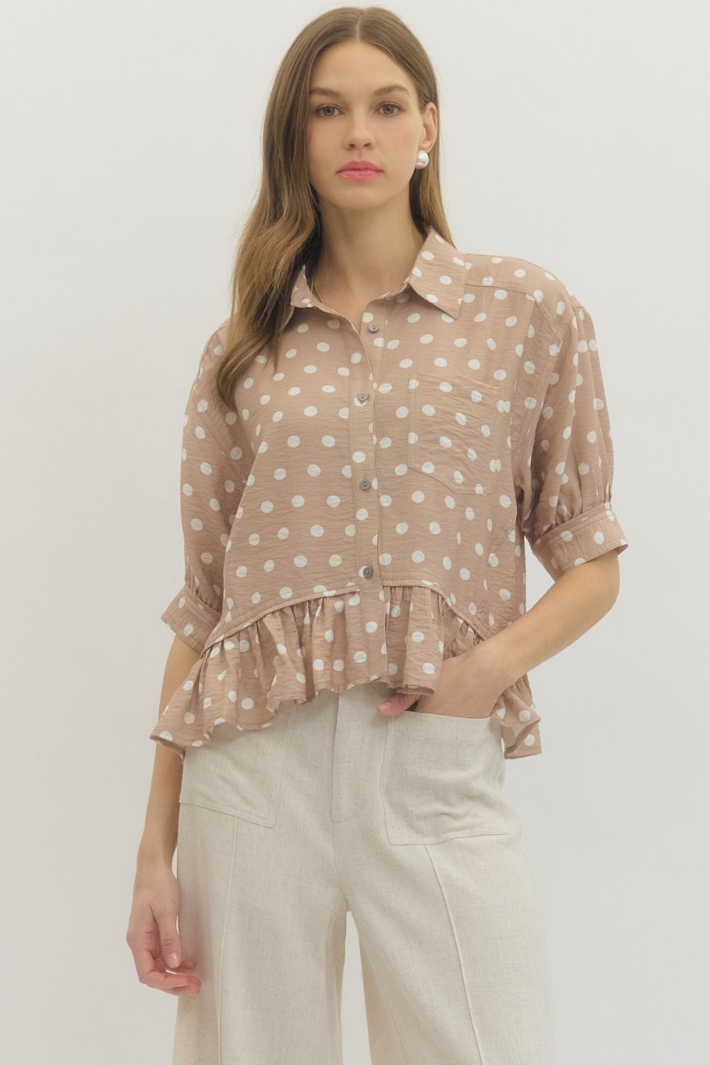 Polka Dot Ruffle Hem Top
