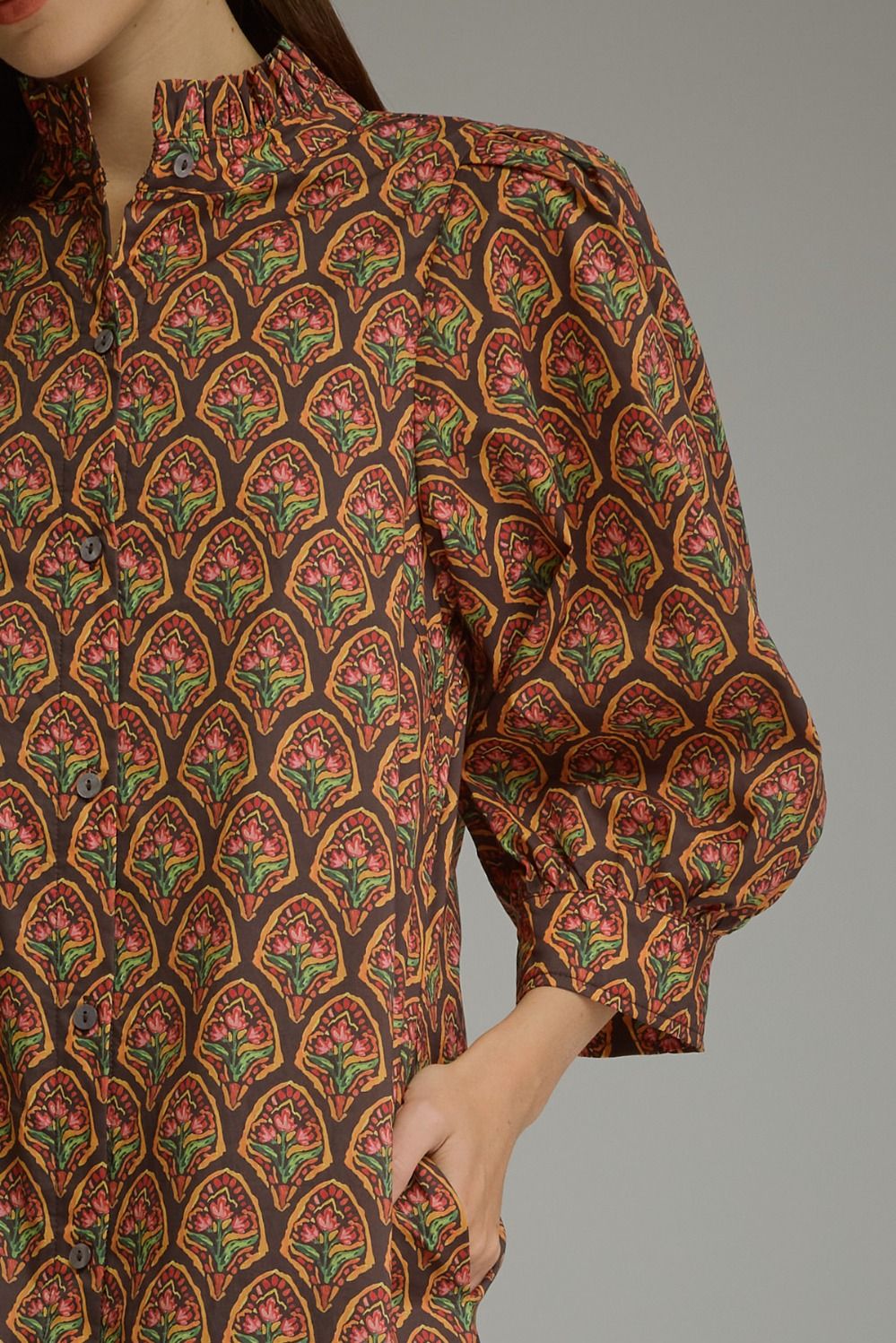 Printed Puff Sleeve Midi Dress