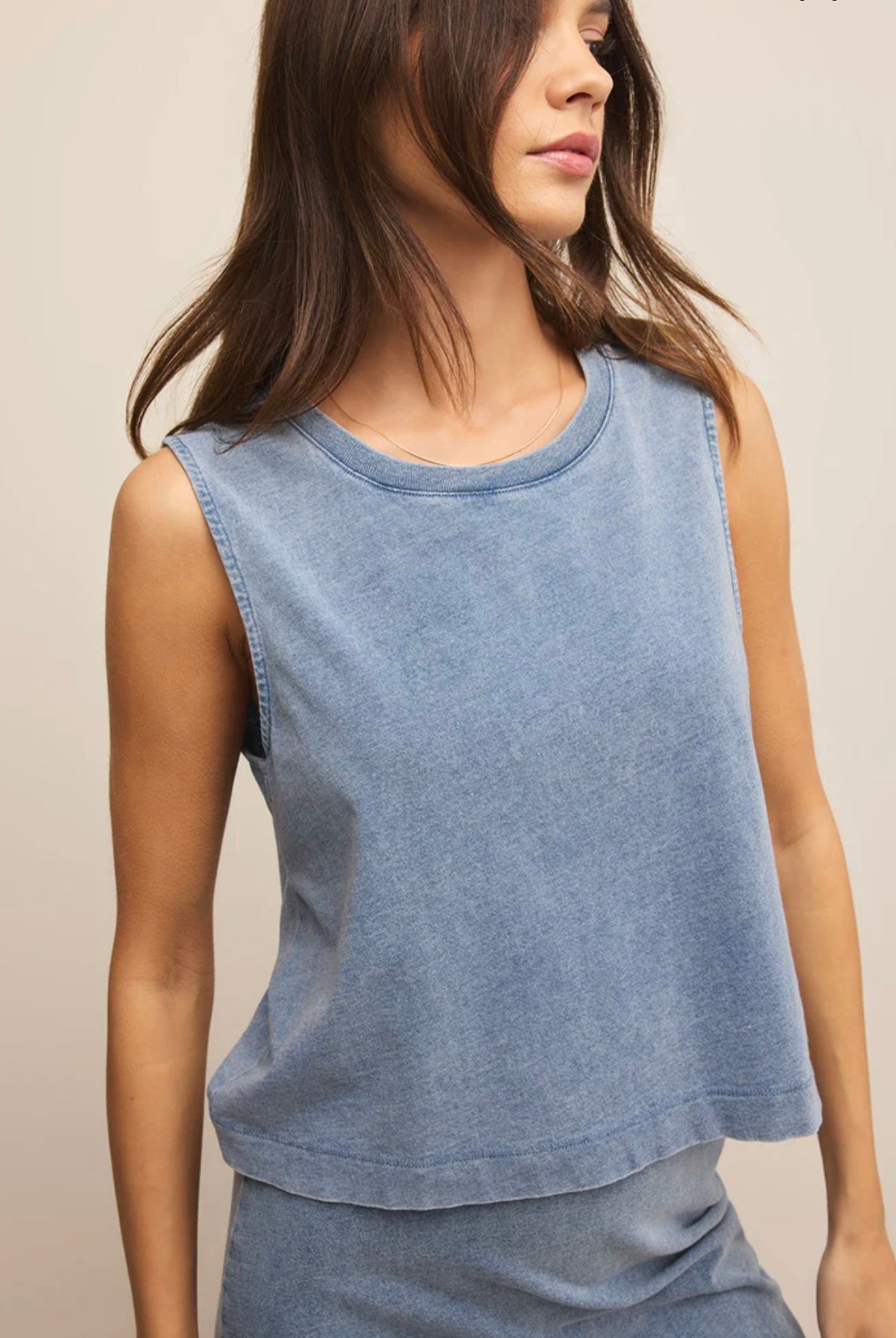 Sloane Jersey Denim Muscle Tank