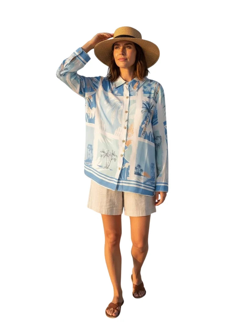Island Postcard Long Sleeve Button Down