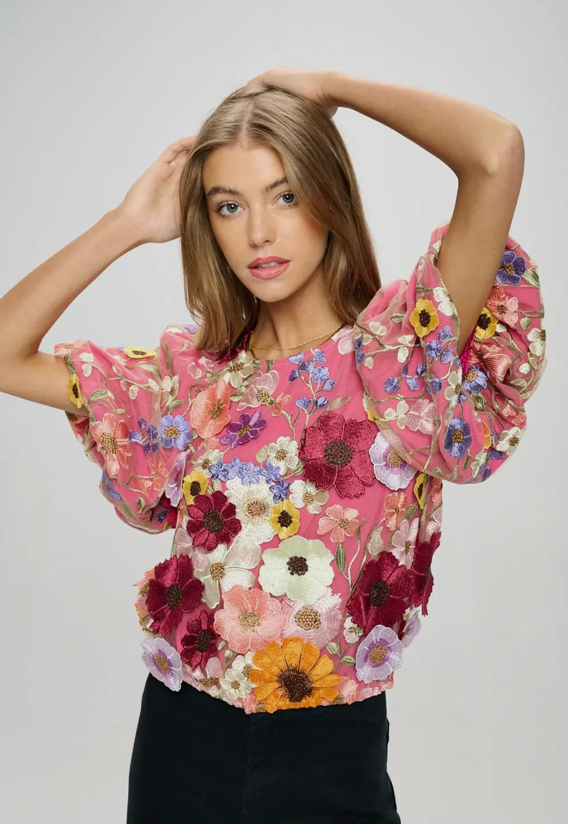 Embroidered 3D Floral Top