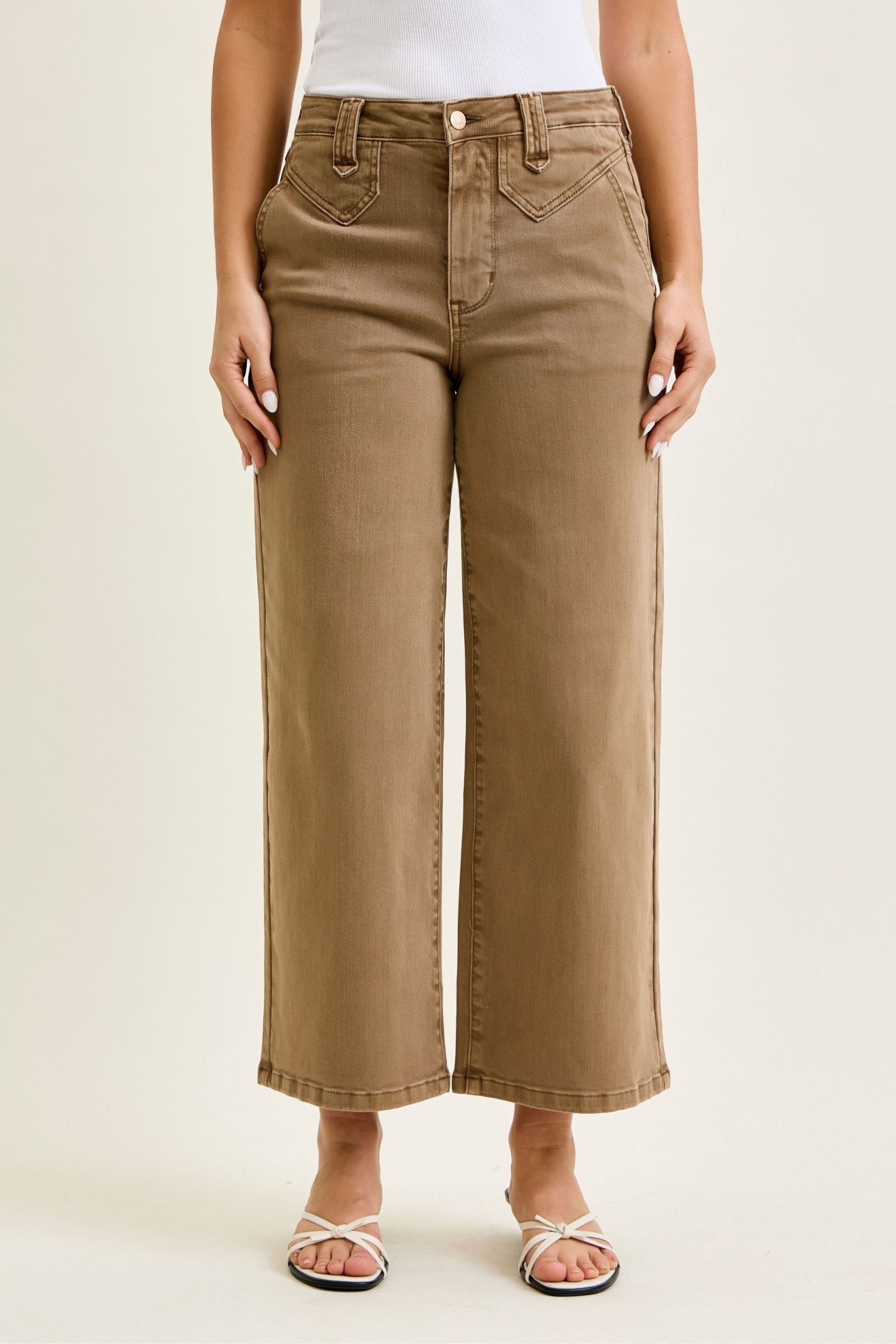 Golden Brown Vintage Ankle Wide Jeans