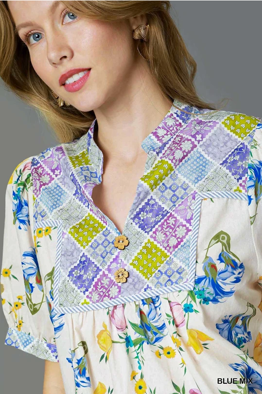 Patchwork Floral Boho Blouse