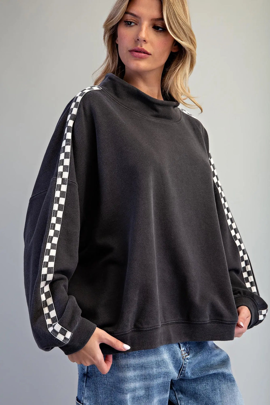 Checkerboard Sleeve Pullover