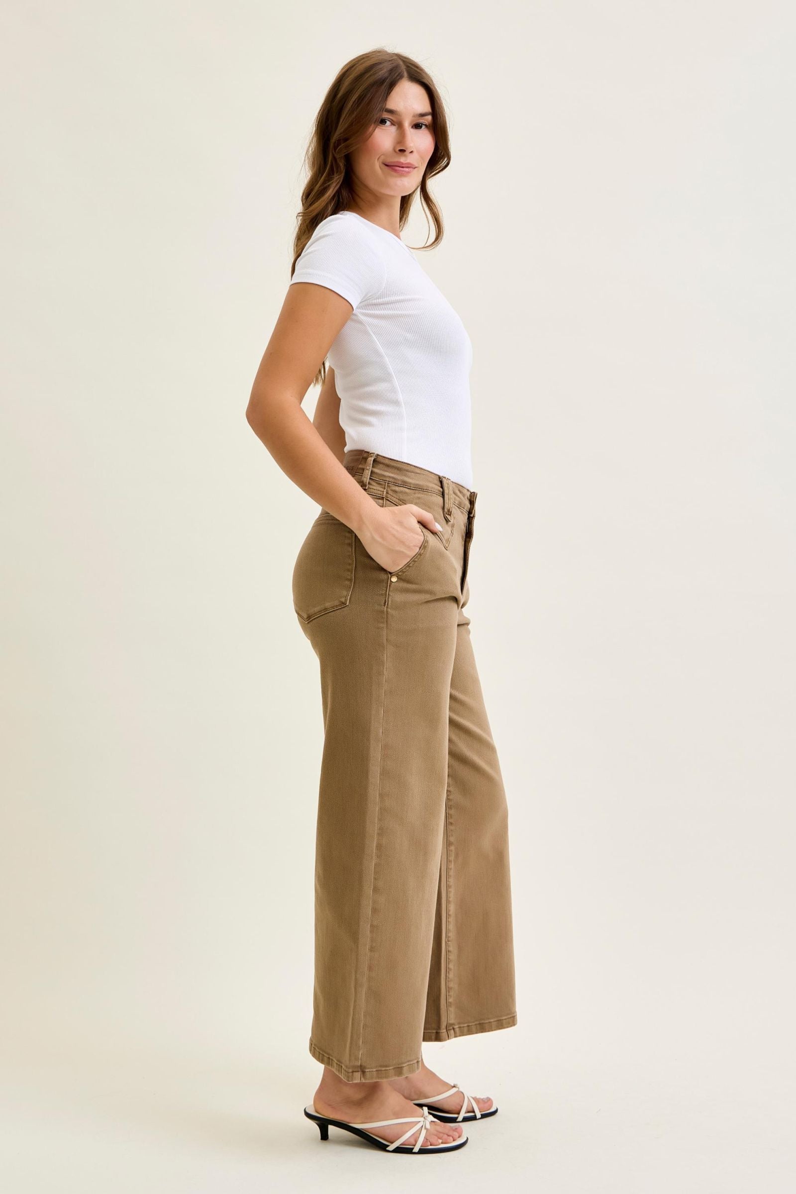 Golden Brown Vintage Ankle Wide Jeans