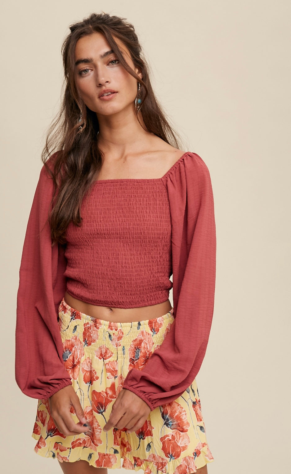 Smocked Square Neck Top