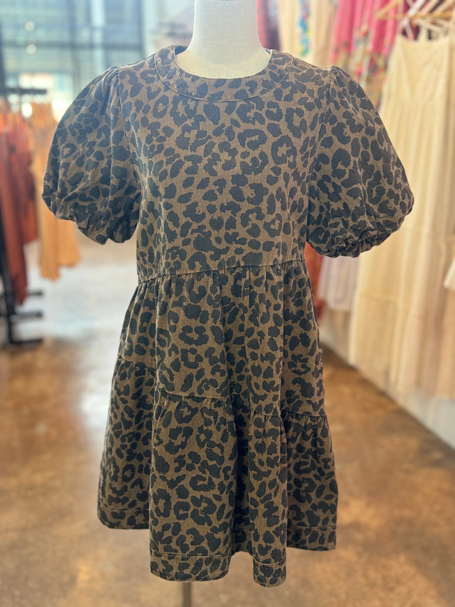 leopard denim dress Leopard Button Denim Dress Large main image 0