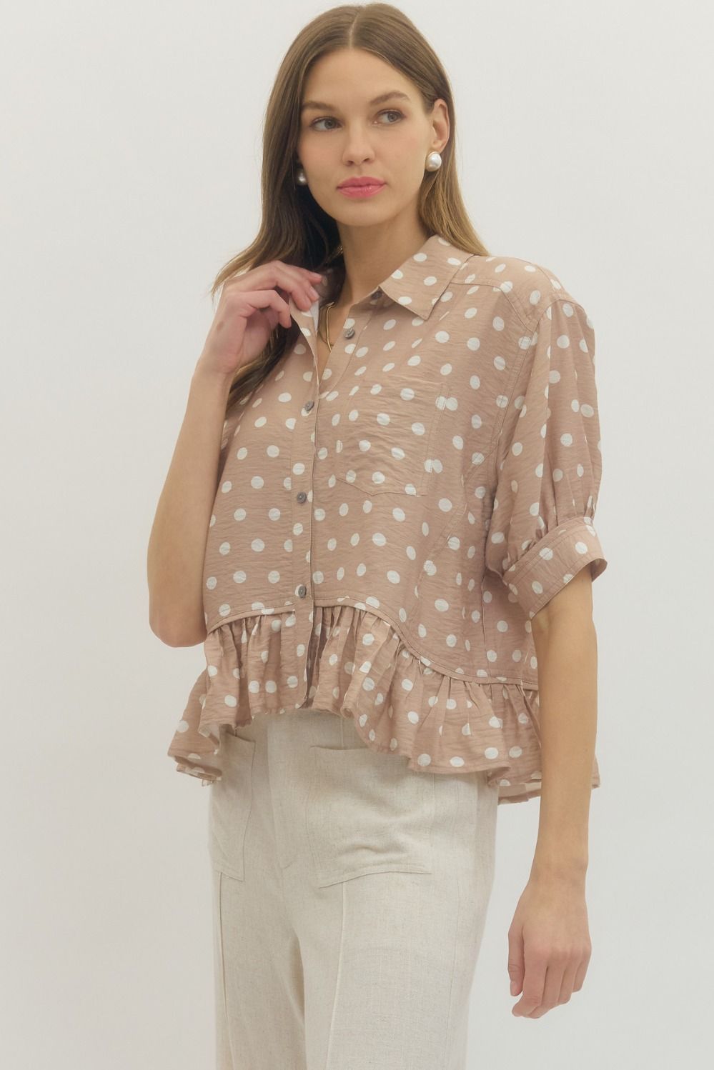 Polka Dot Ruffle Hem Top