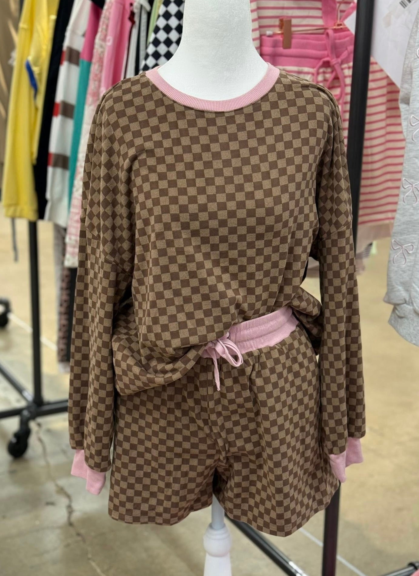 Brown Checkerboard Shorts