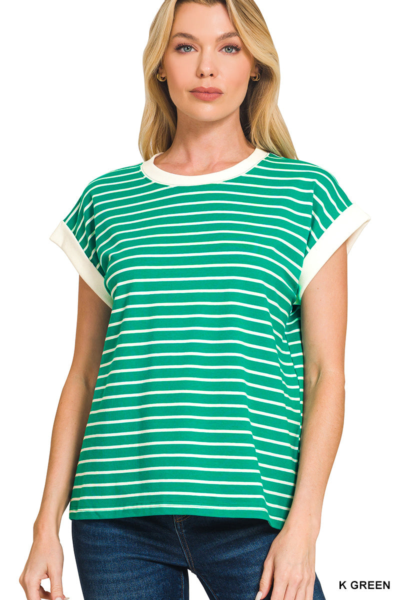 Cap Sleeve Stripe Tee