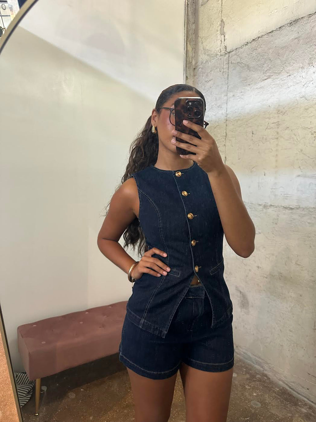 Dark Denim Paperbag Shorts