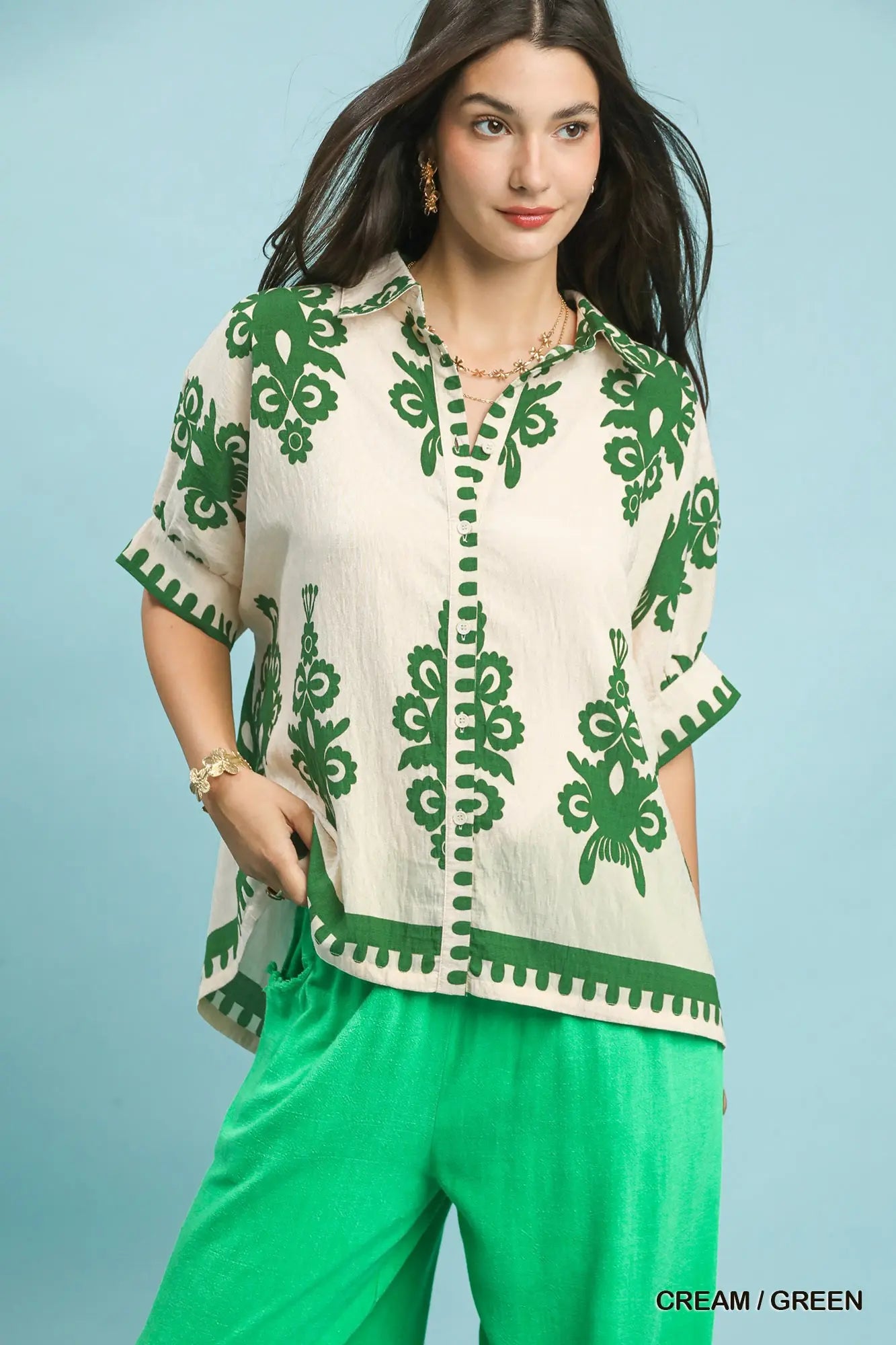 Abstract Button Down Top