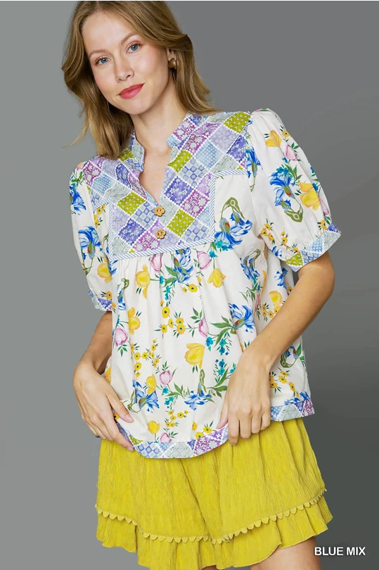 Patchwork Floral Boho Blouse