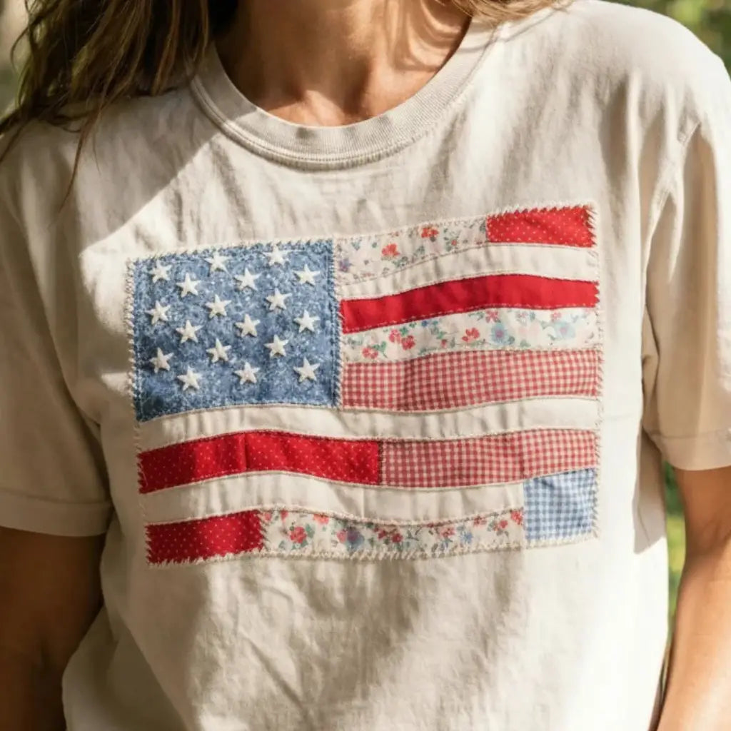 American Flag Faux Patchwork Comfort Colors Tee