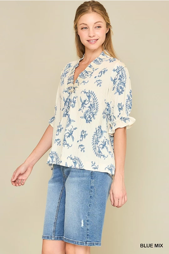 Paisley Print Smock Top