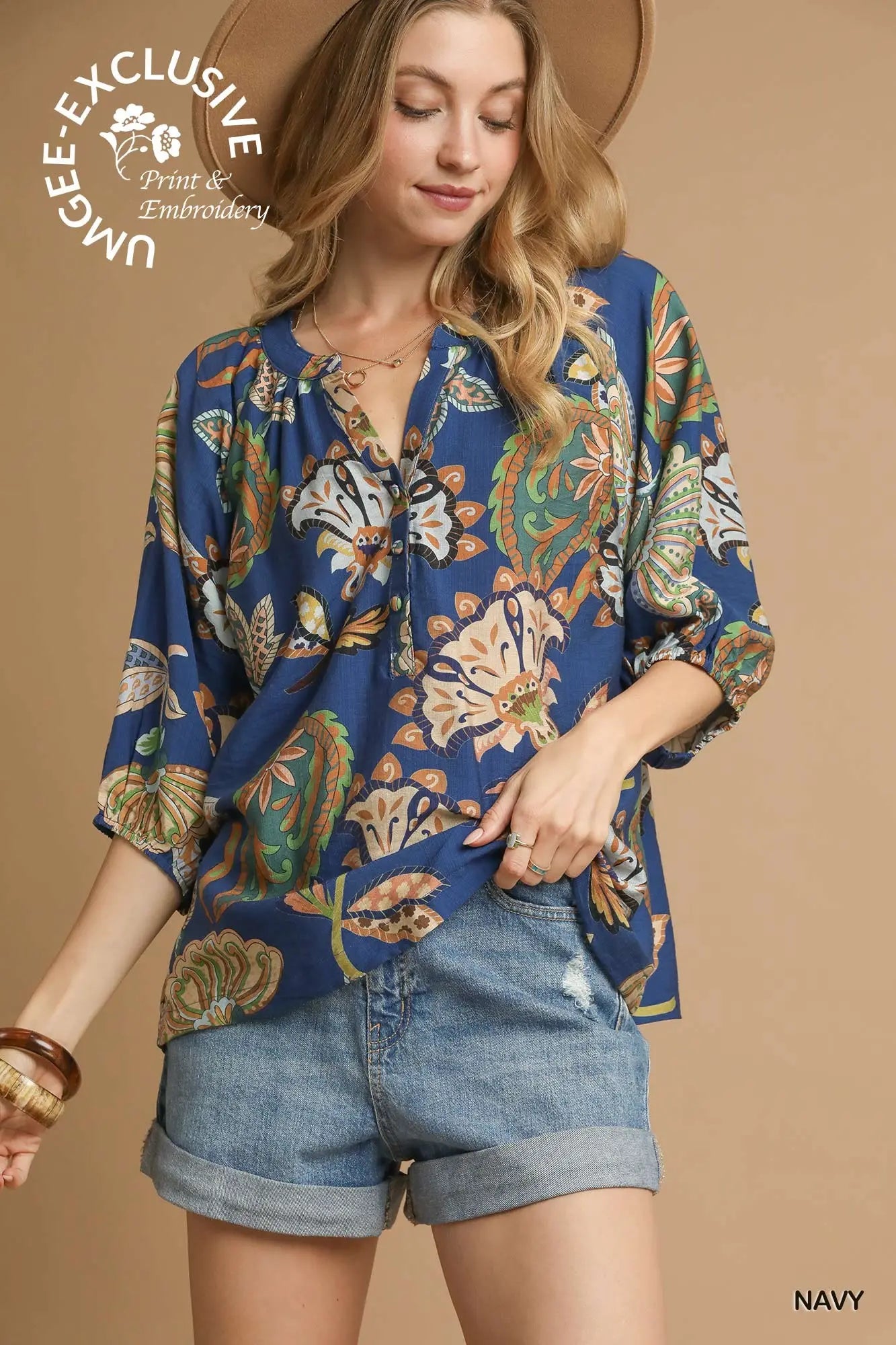 Paisley Puff Sleeve Blouse