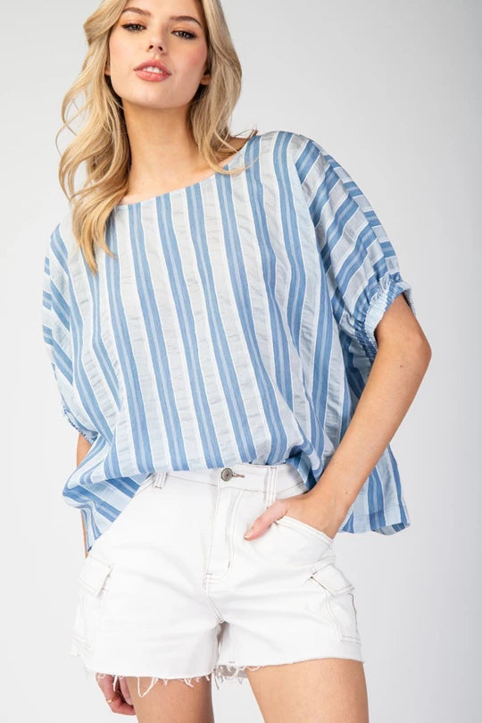 Striped Short Sleeve Blouse Top