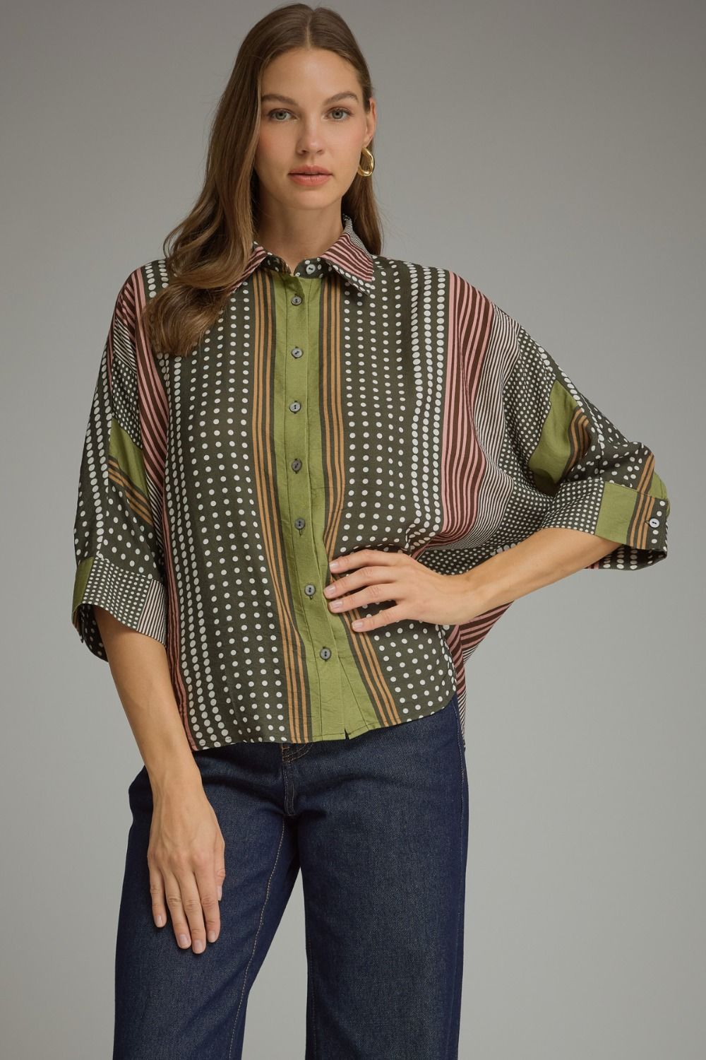 Olive Multi Pattern Top