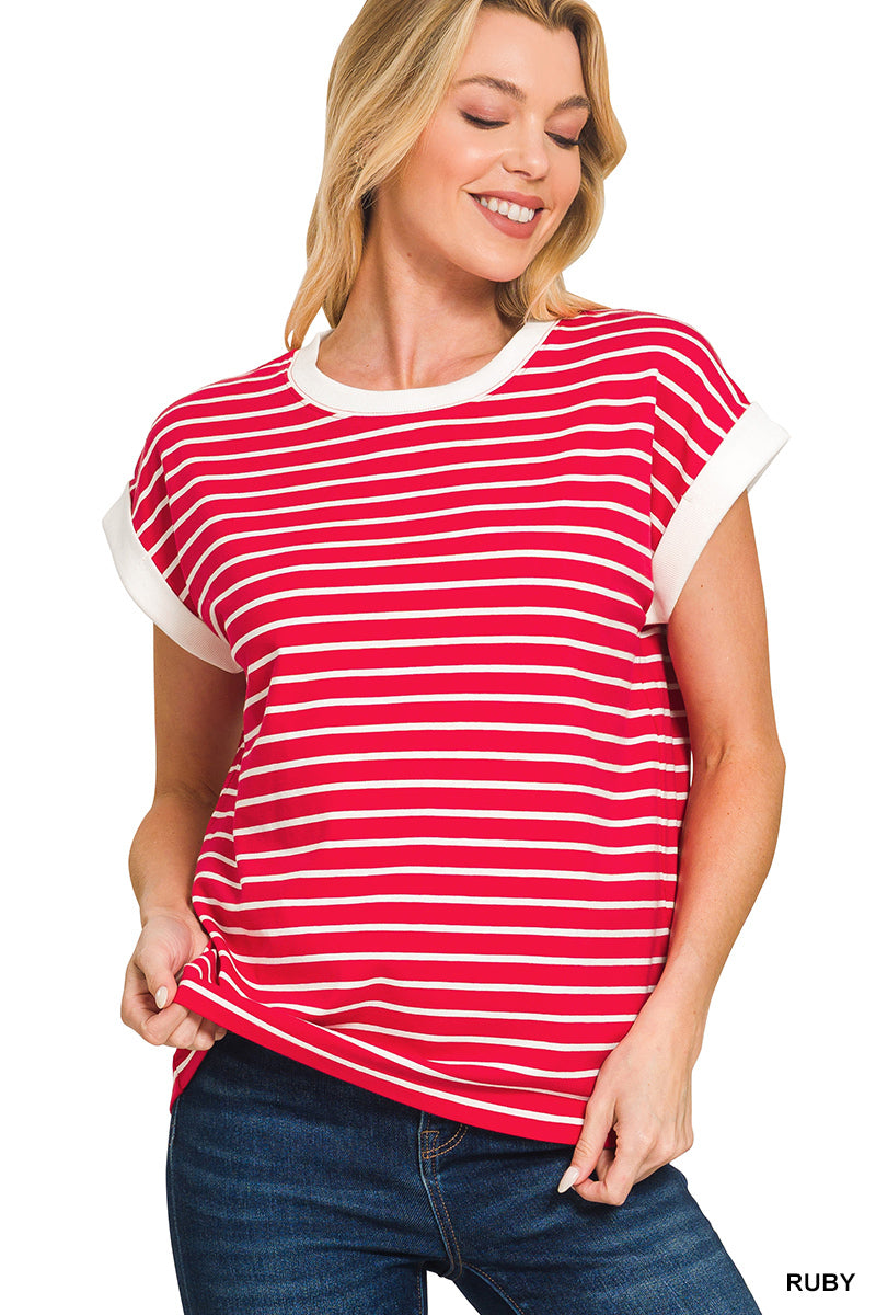 Cap Sleeve Stripe Tee