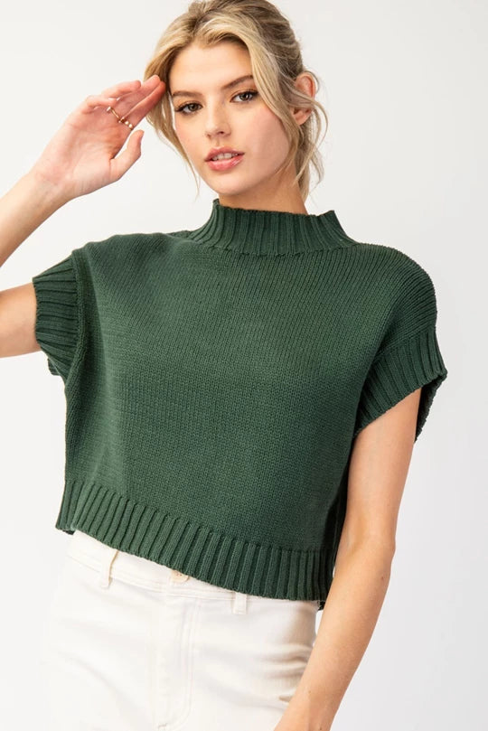 Mock Neck Short Sleeve Sweater