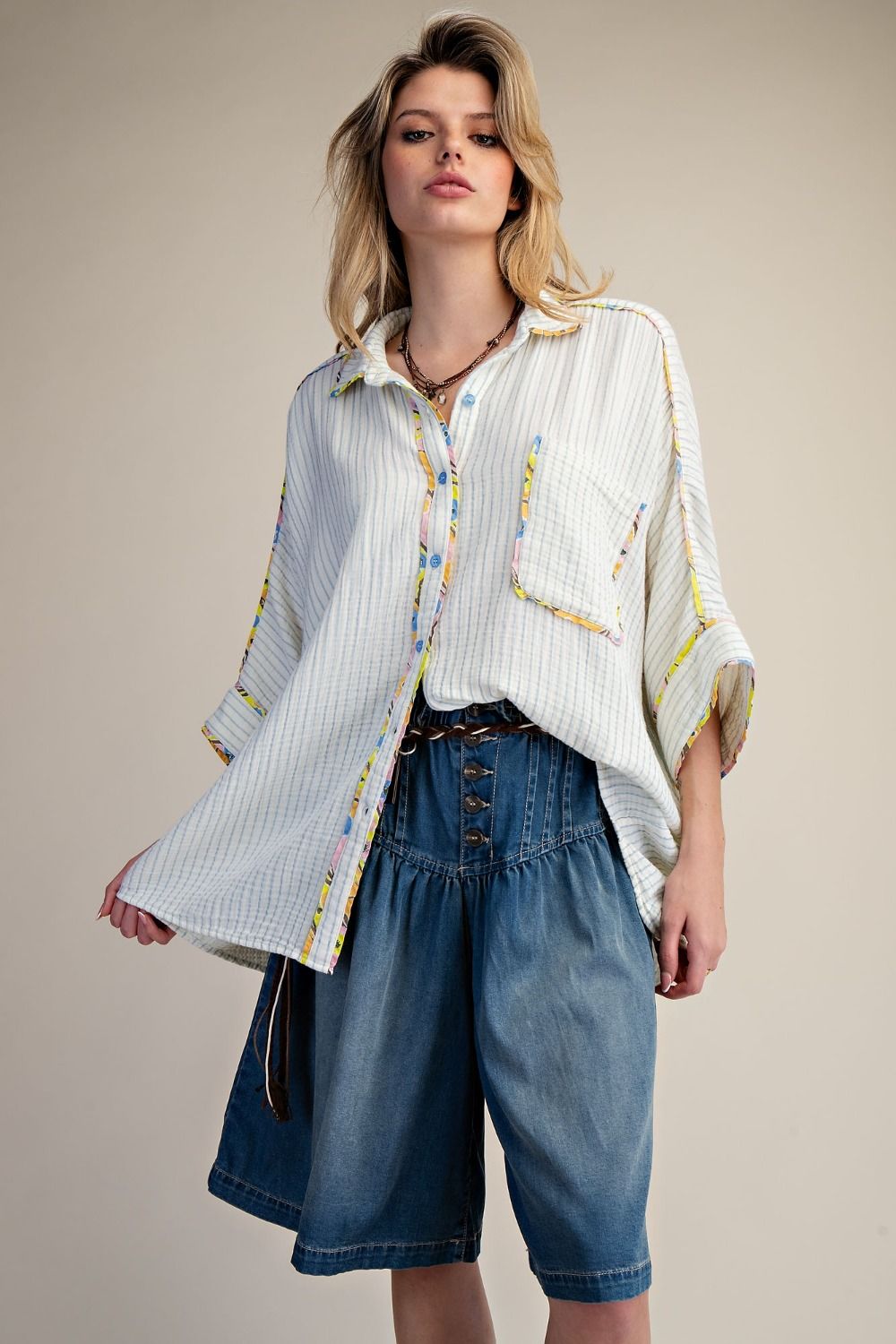 Striped White Cotton Top
