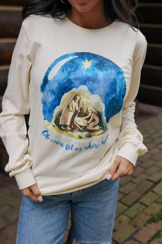 Oh Come Let Us Adore Him long sleeve tee