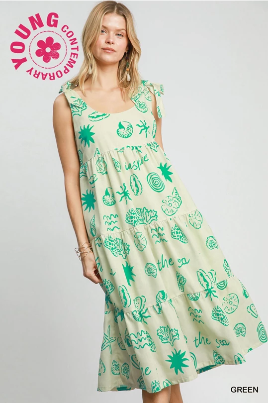 Abstract Tiered Midi Dress