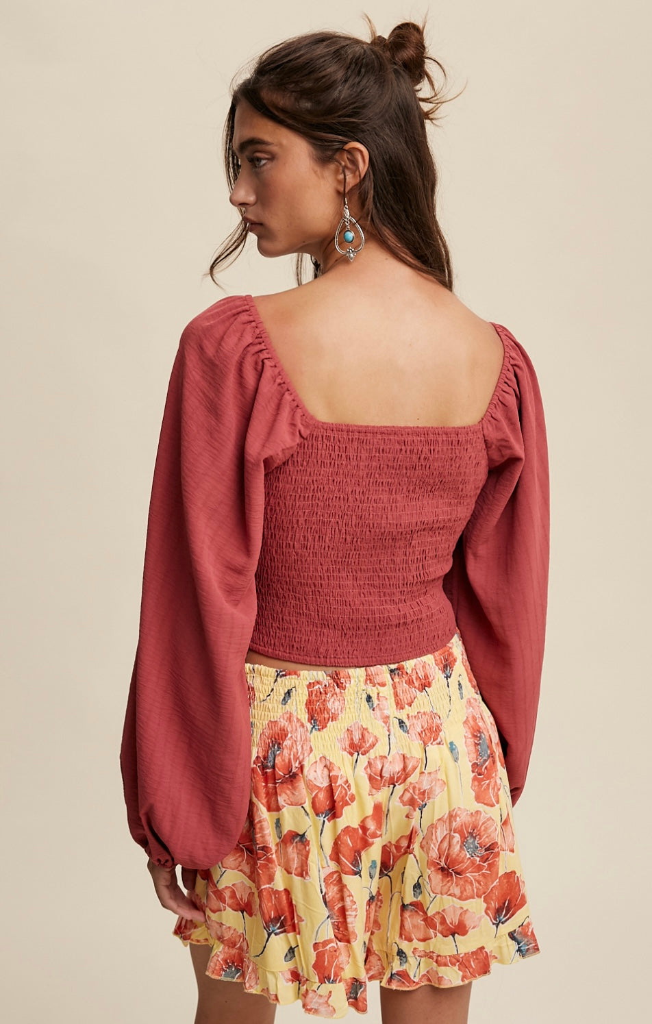 Smocked Square Neck Top