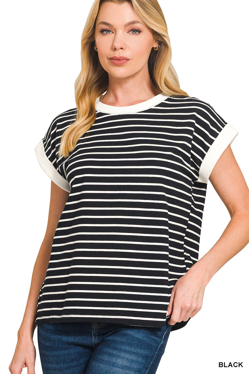 Cap Sleeve Stripe Tee