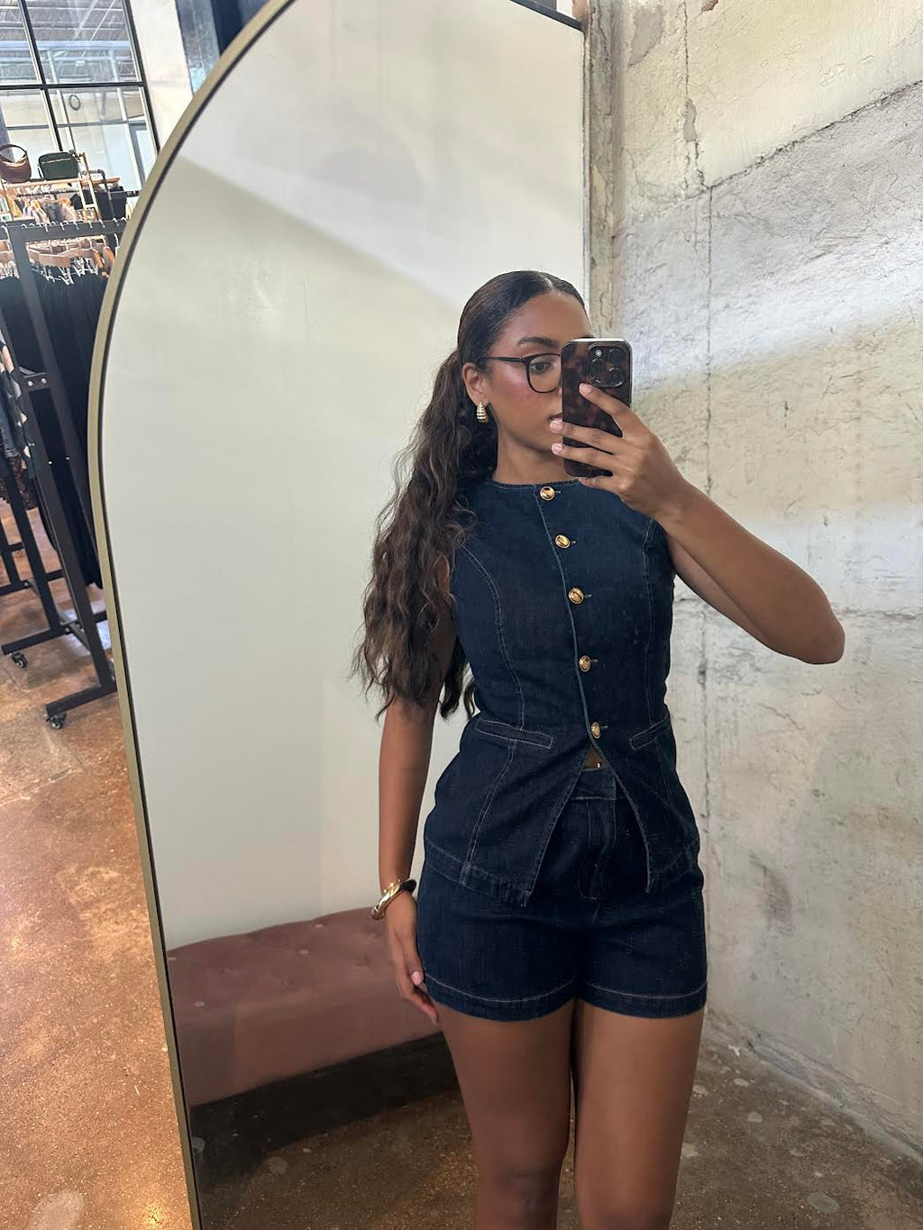 Dark Denim Paperbag Shorts