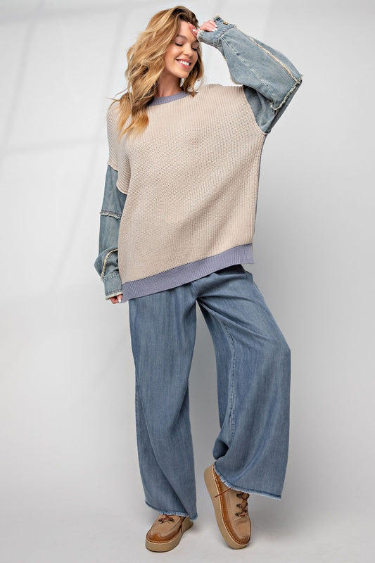 Denim Sleeve Sweater