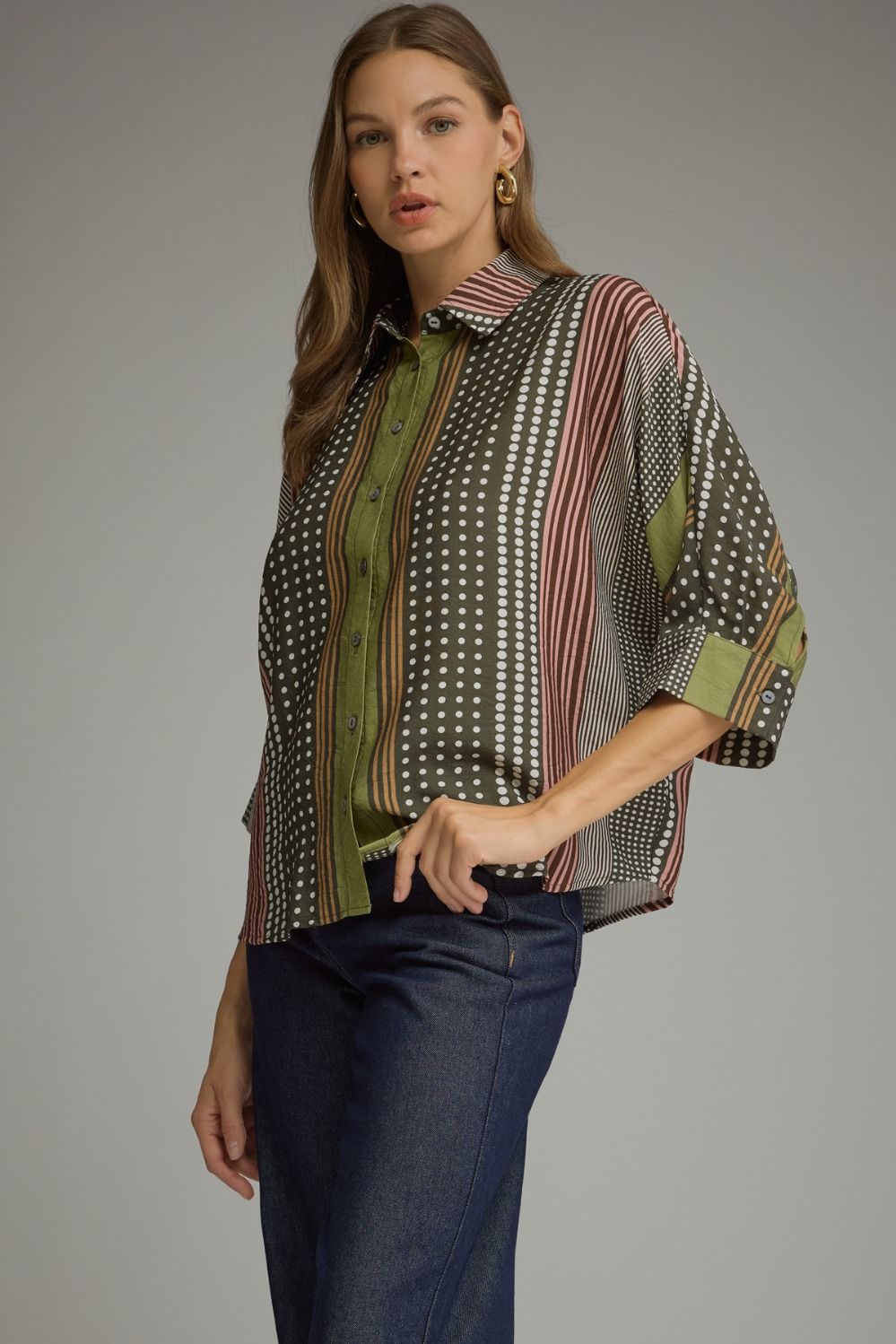 Olive Multi Pattern Top