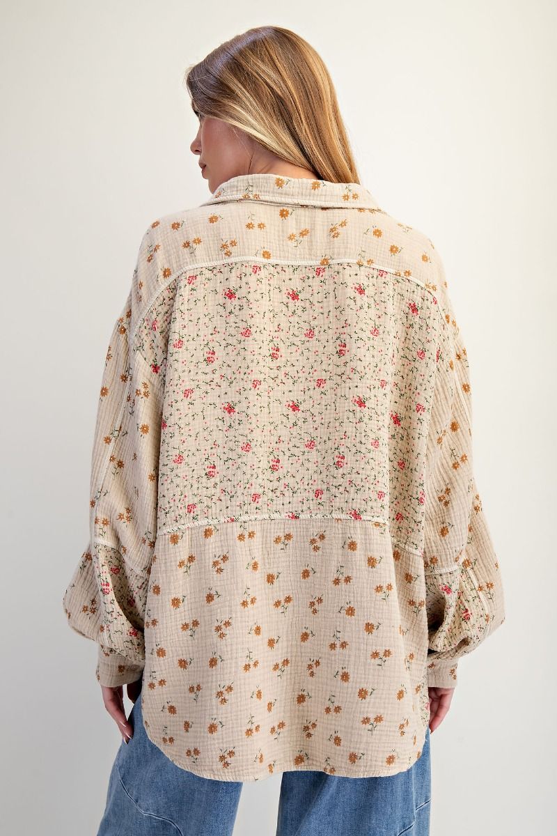 Khaki Cotton Floral Top