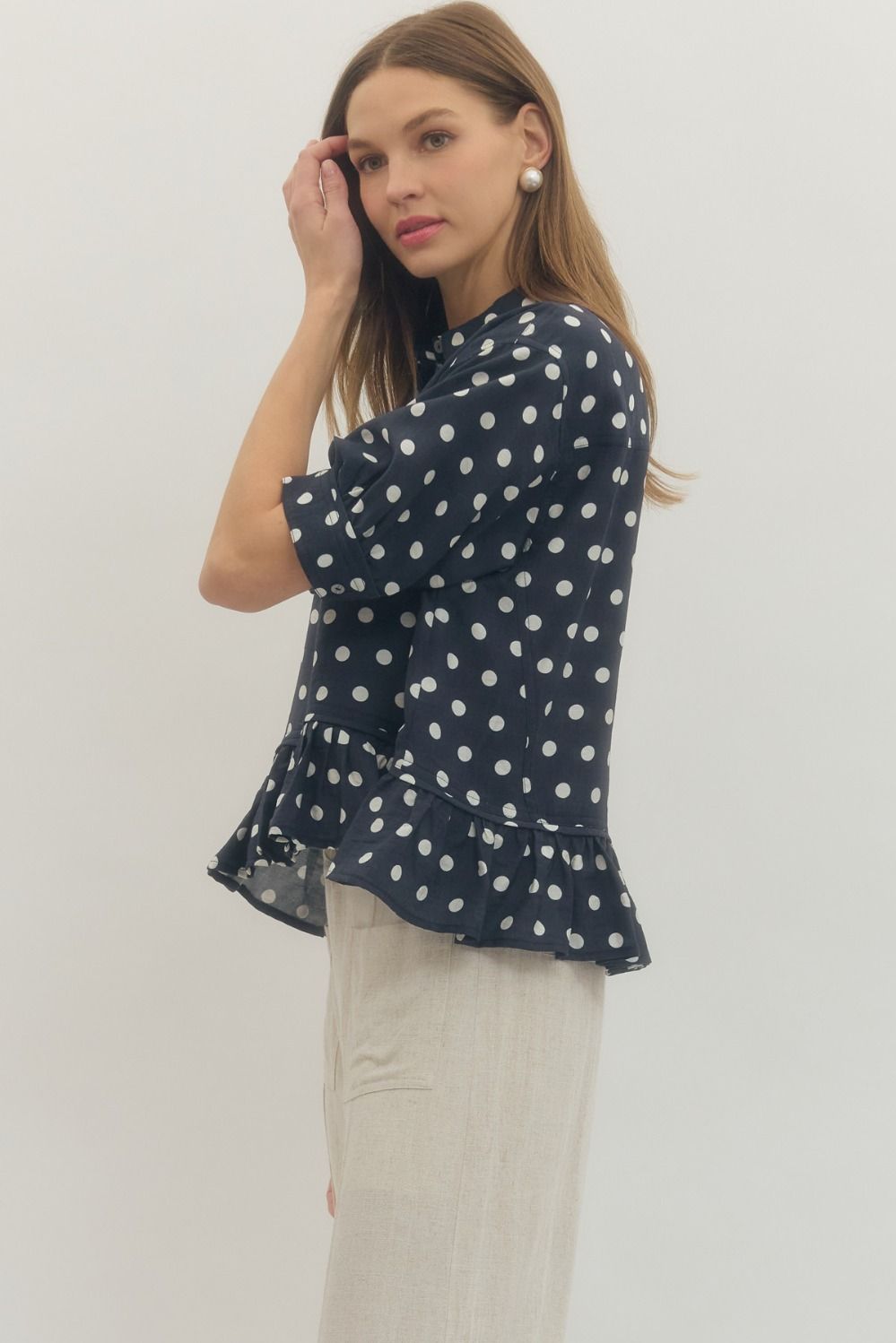Polka Dot Ruffle Hem Top