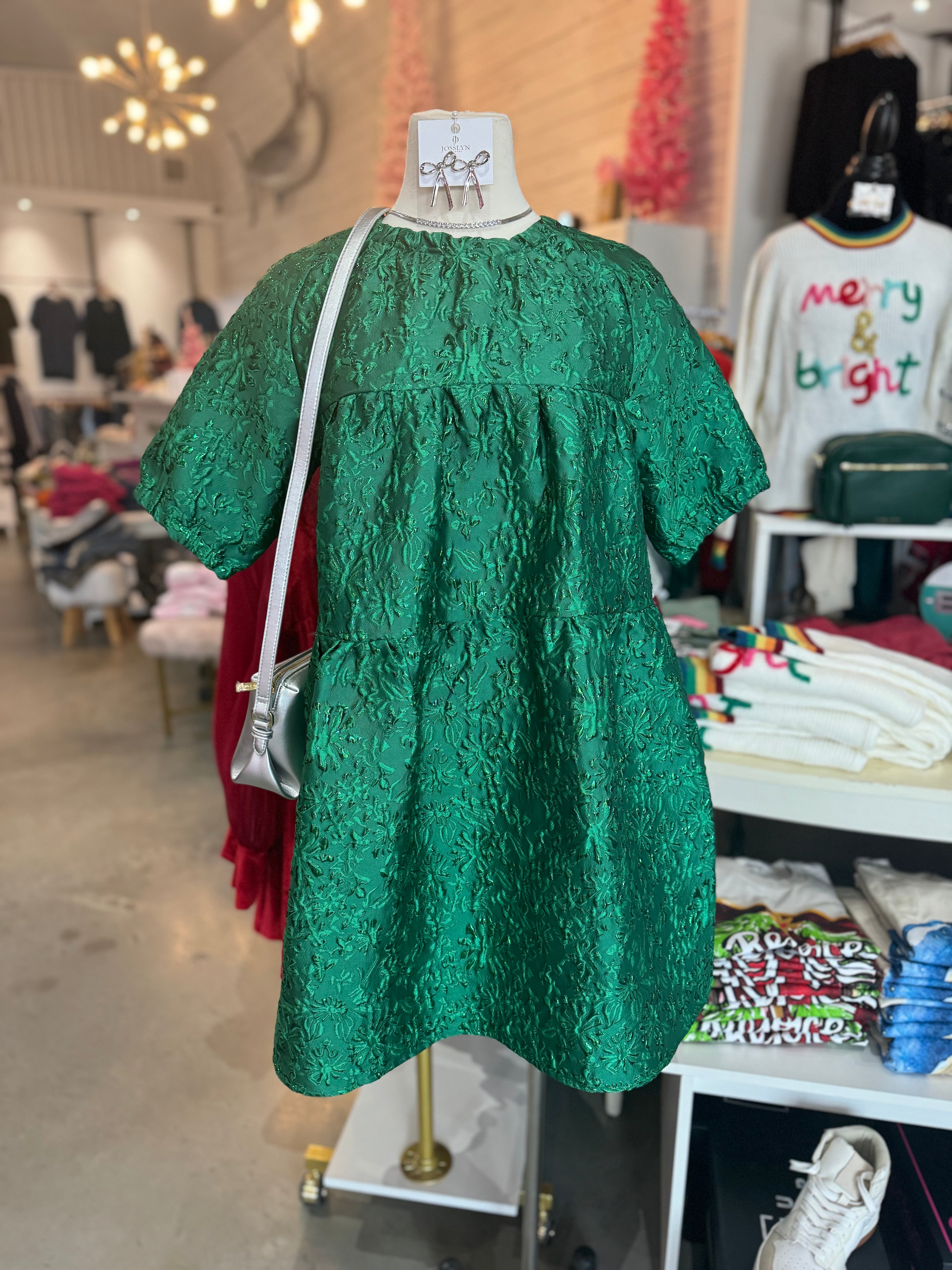 Emerald Jacquard Dress