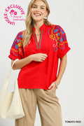 woman wearing red shirt