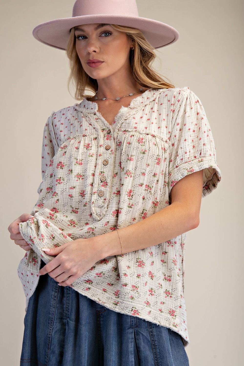 Floral Cotton Gauze Top