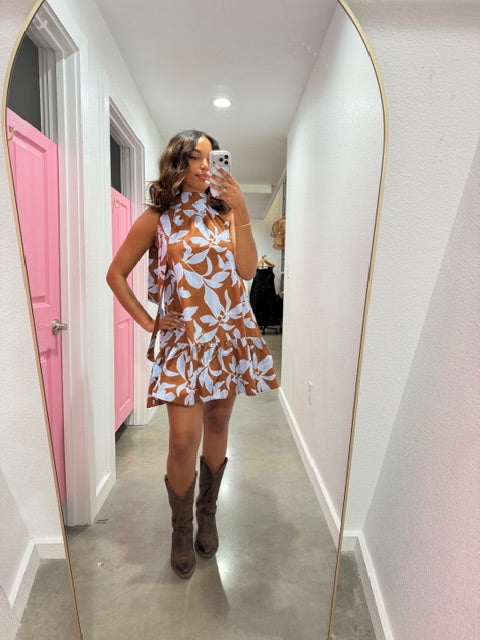Rosey Haze Halter Dress