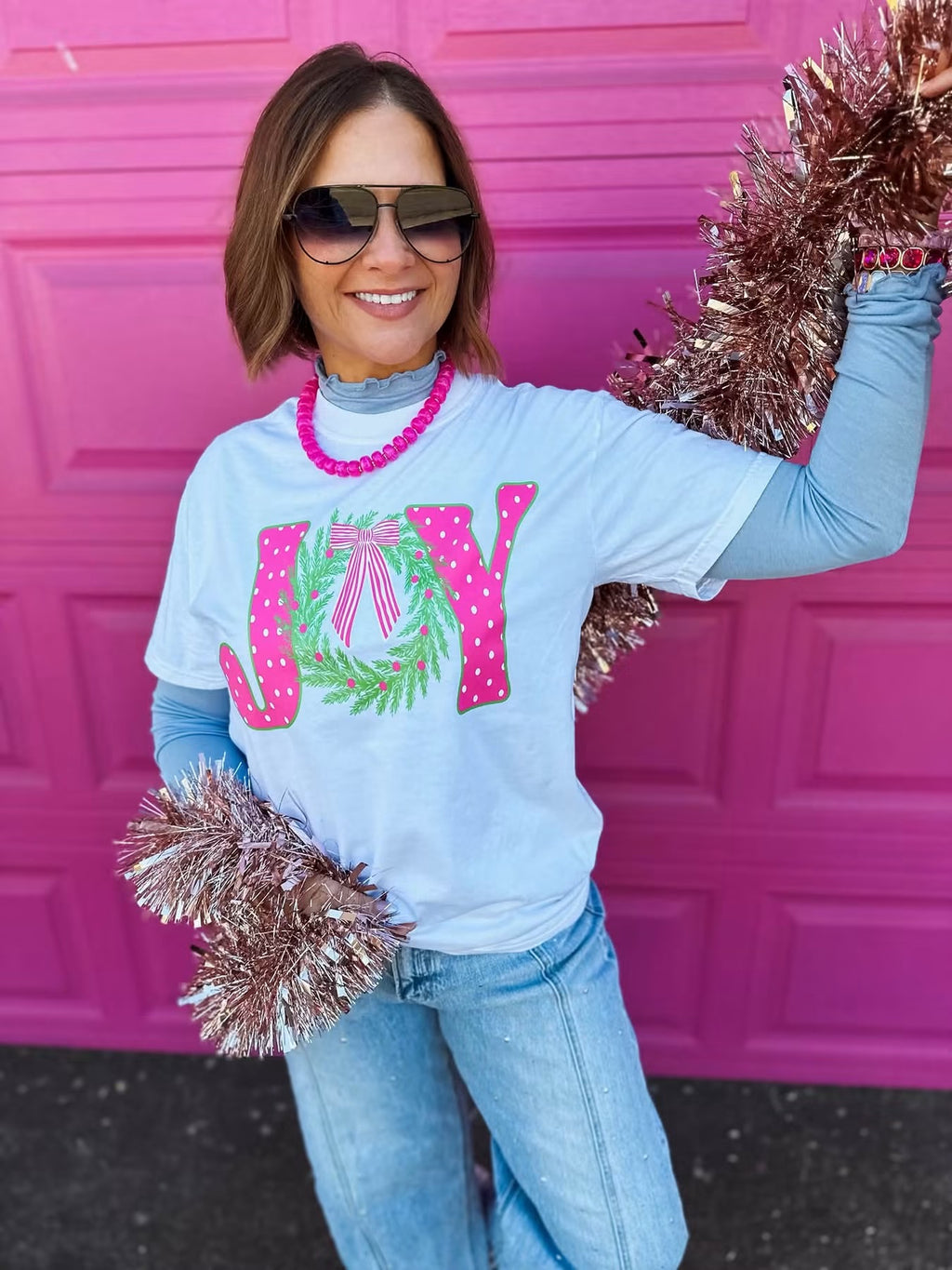 Pink Polka Dot JOY Tee