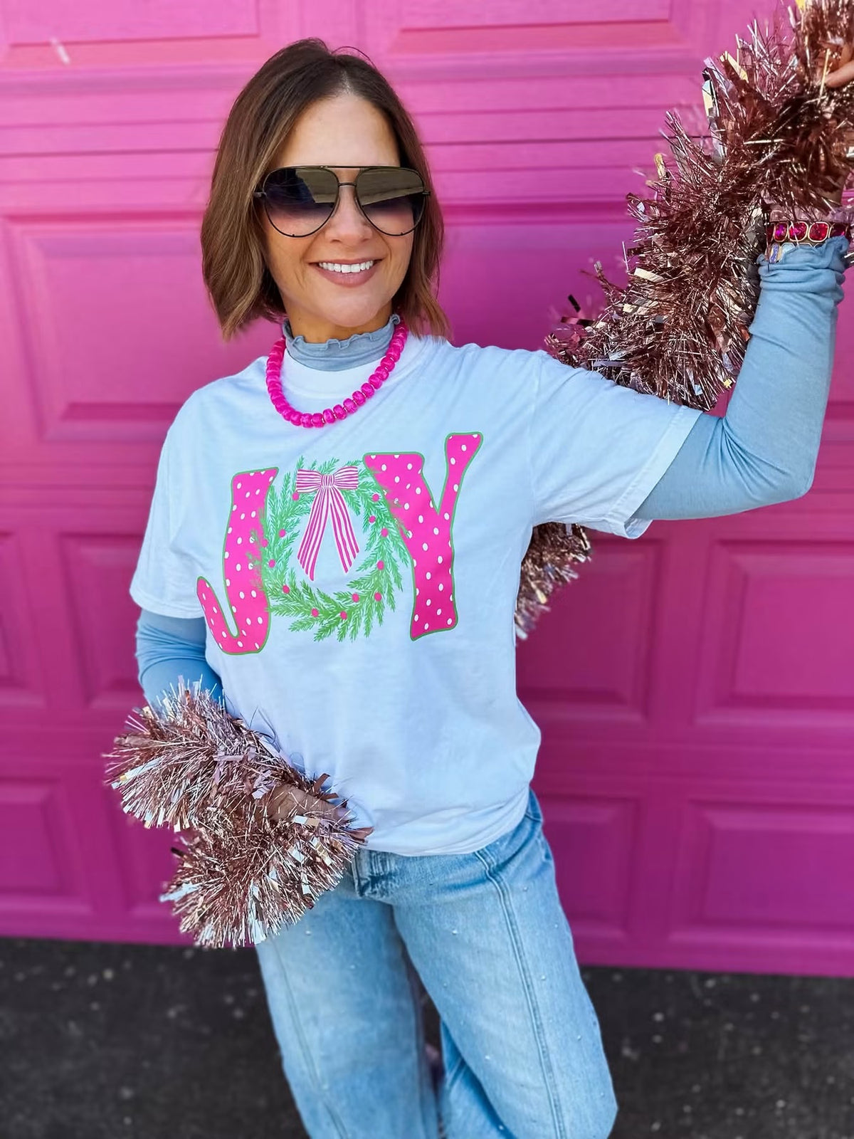 Pink Polka Dot JOY Tee