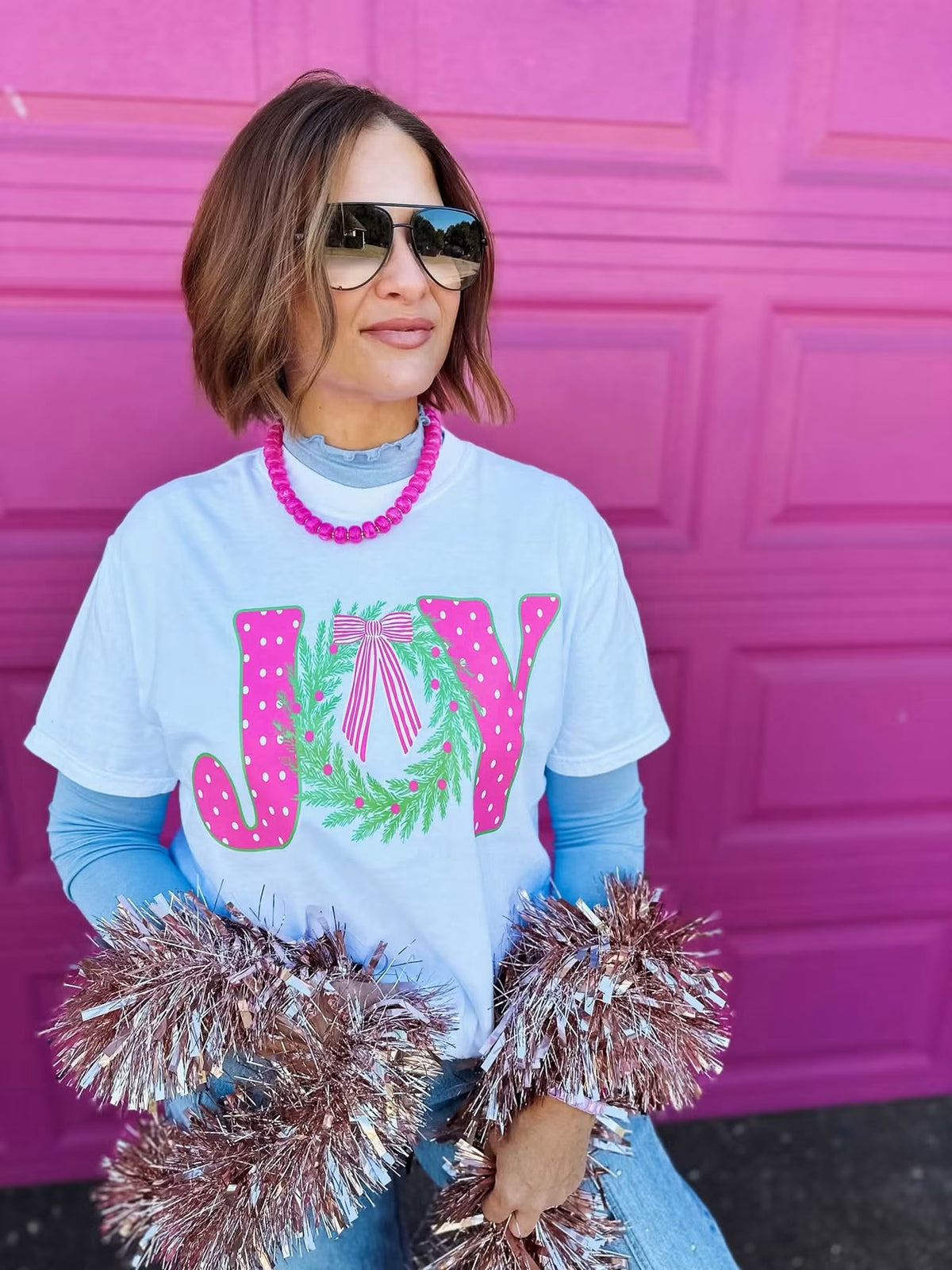 Pink Polka Dot JOY Tee