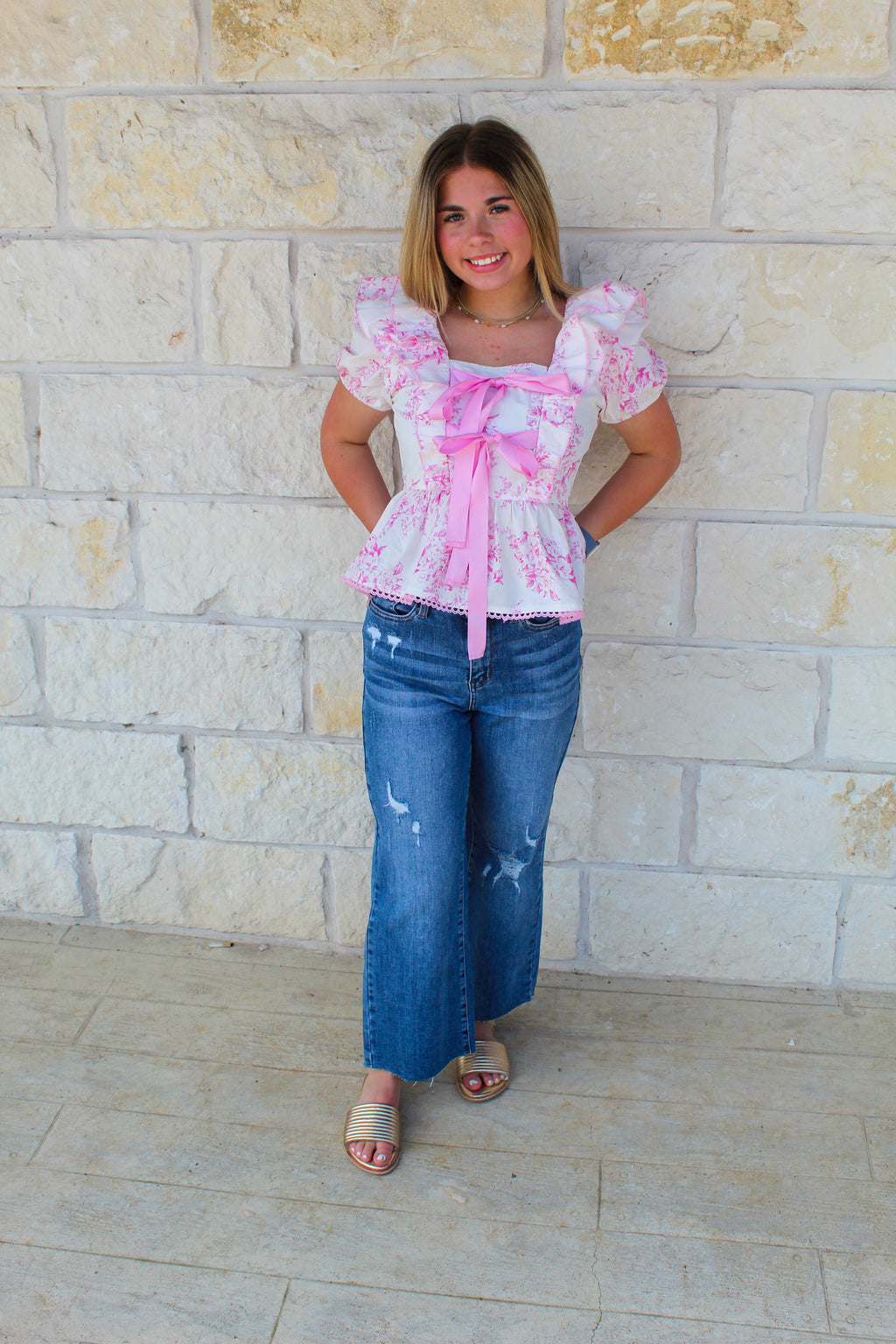 Romantic Floral Tie Front Top