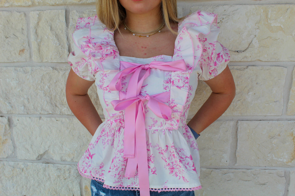 Romantic Floral Tie Front Top