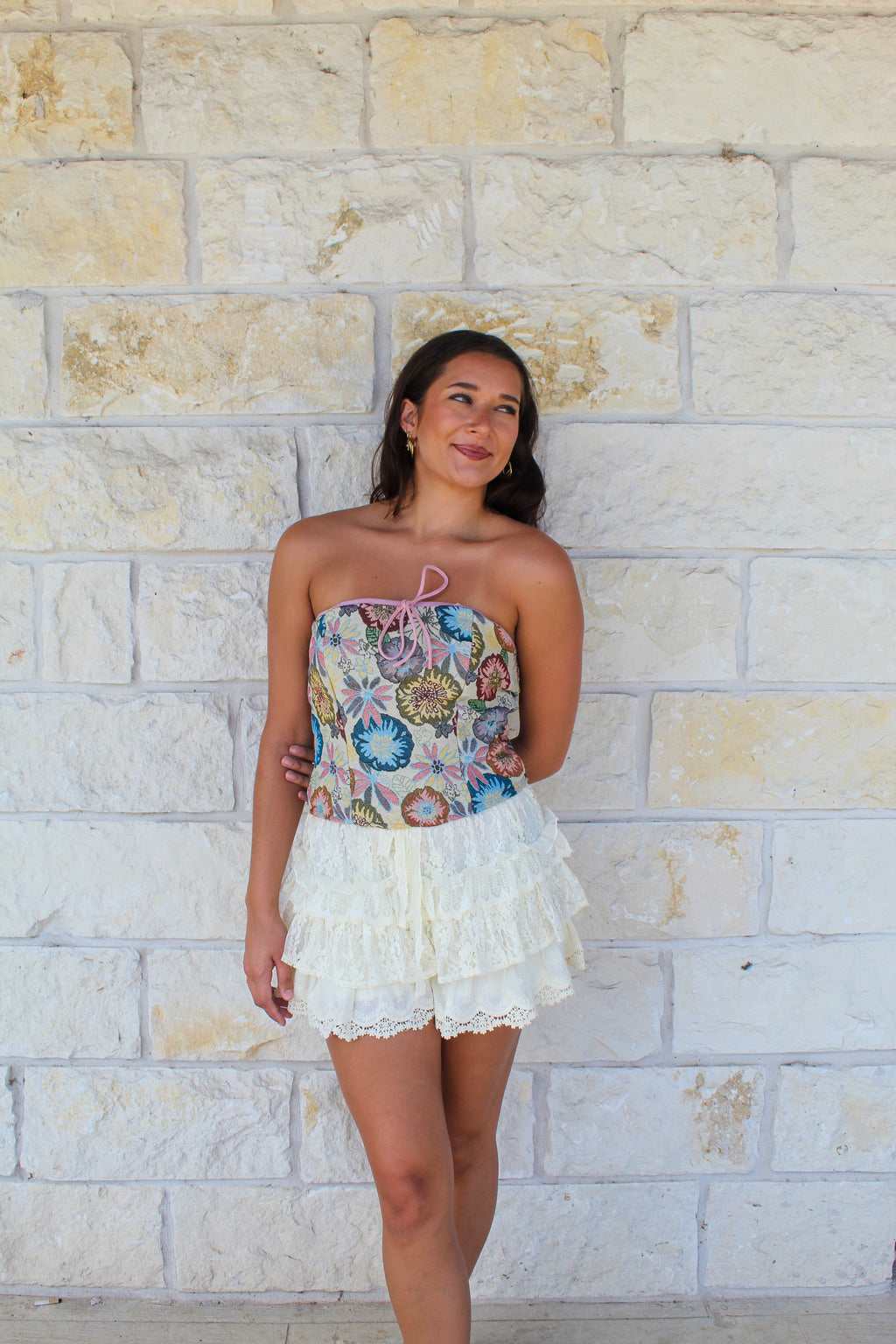 Strapless Floral Tapestry Crop Top