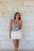 Strapless Floral Tapestry Crop Top