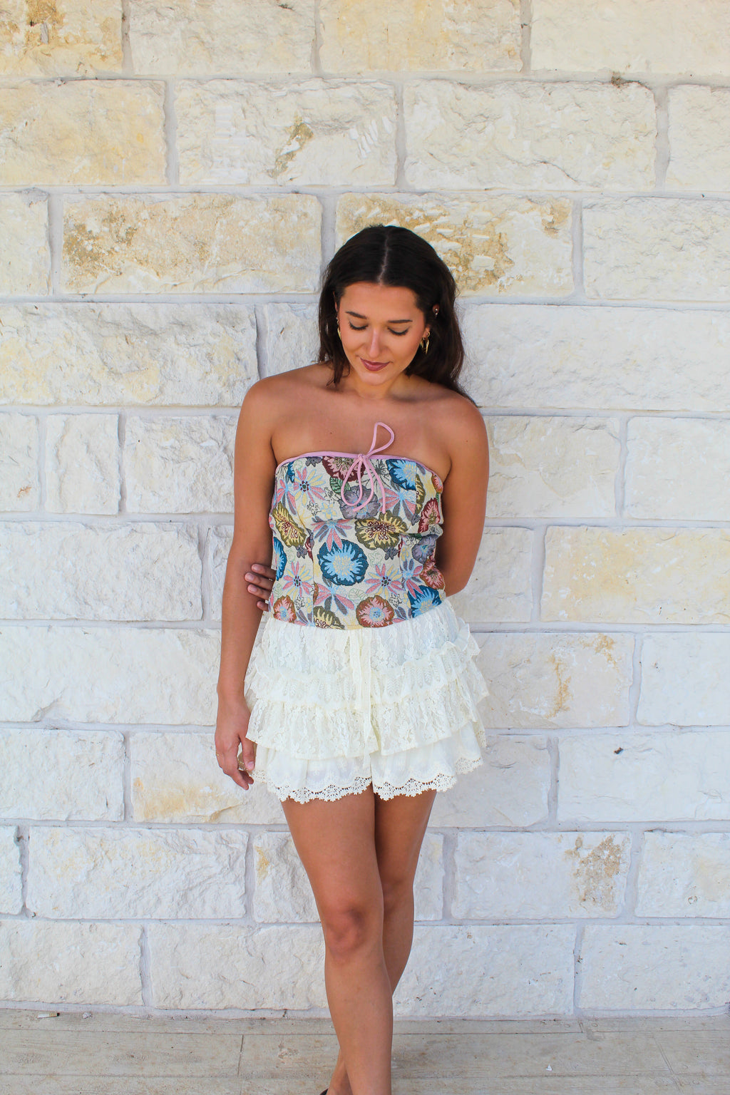 Strapless Floral Tapestry Crop Top
