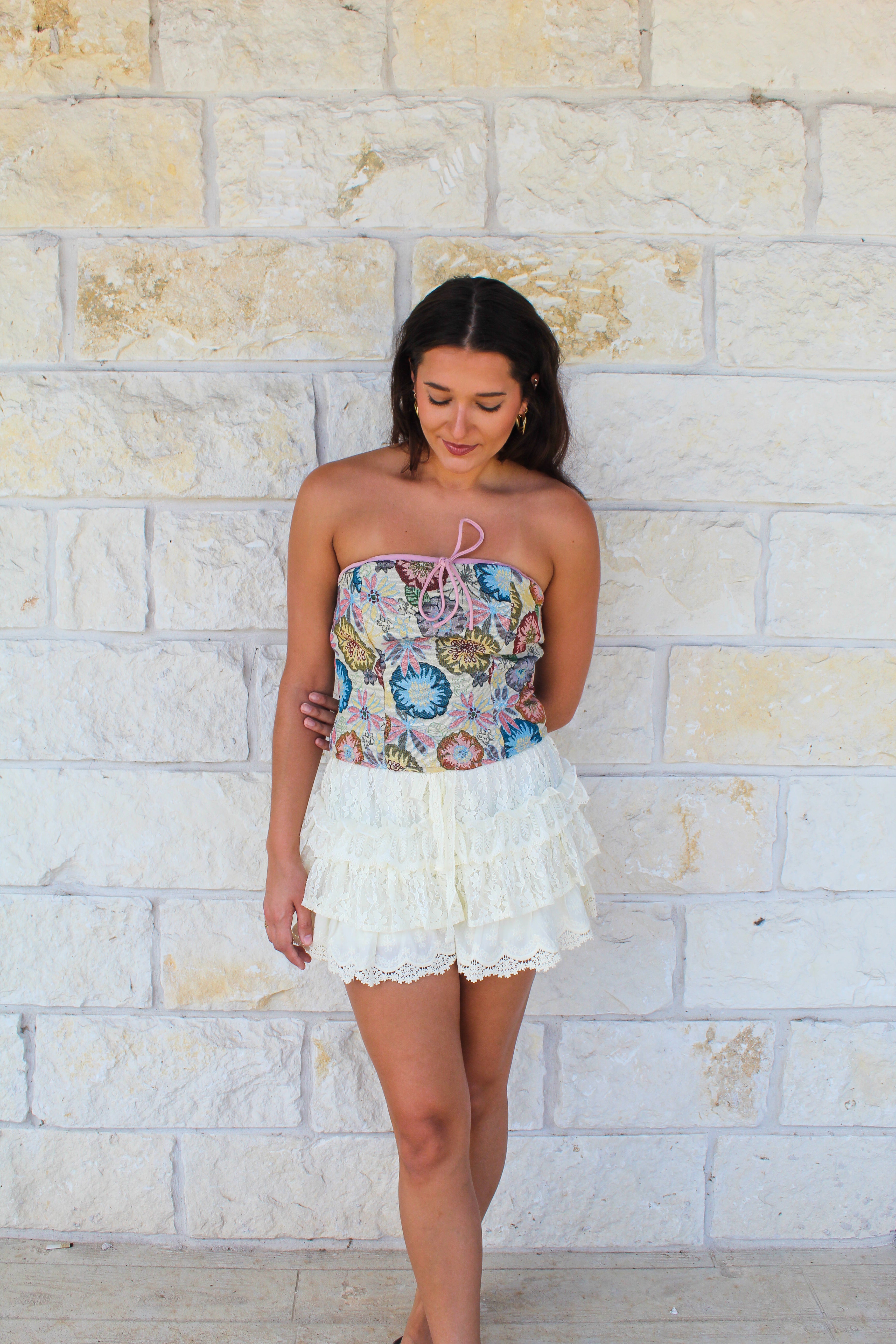 Strapless Floral Tapestry Crop Top