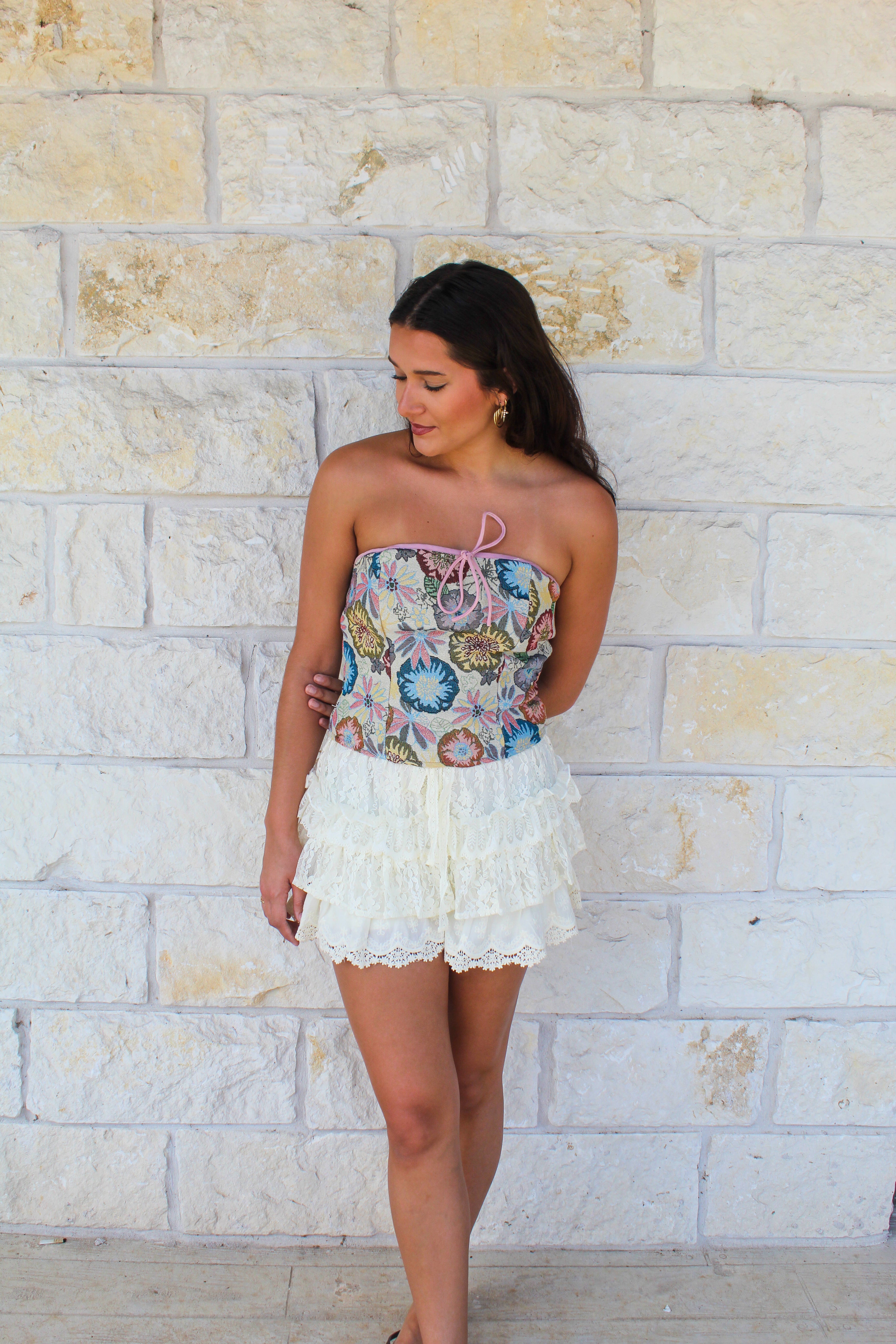 Strapless Floral Tapestry Crop Top