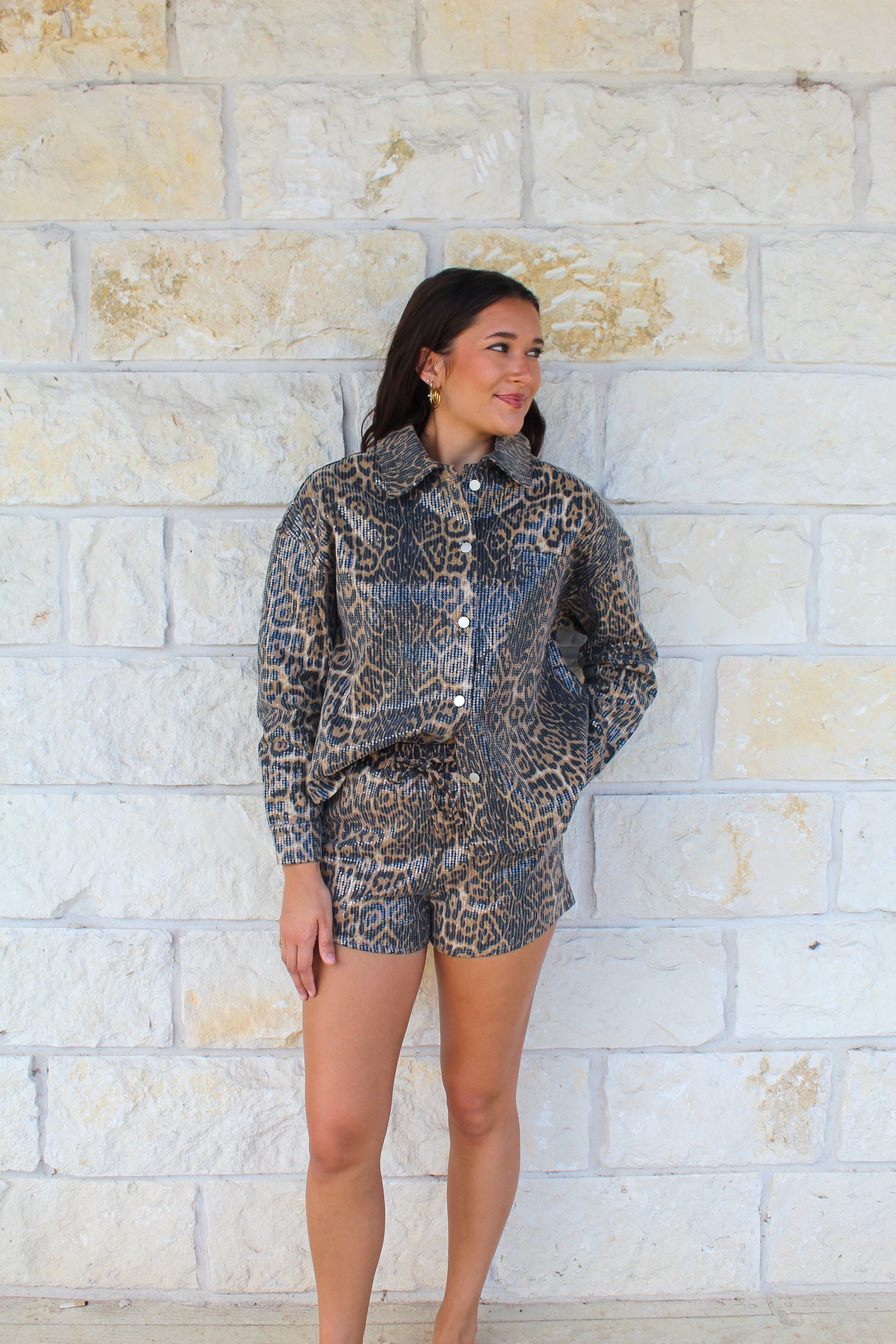 Sequin Leopard Shorts